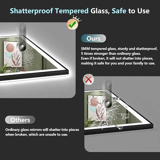 40x30 Black Framed LED Bathroom Mirror