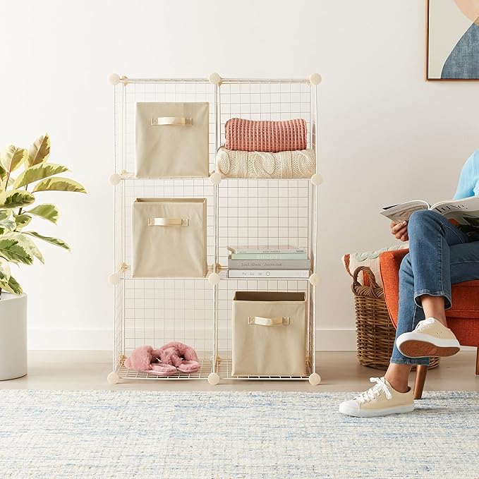 Amazon Basics 6 Cube Wire Grid Storage Organizer, Stackable Storage Cubes