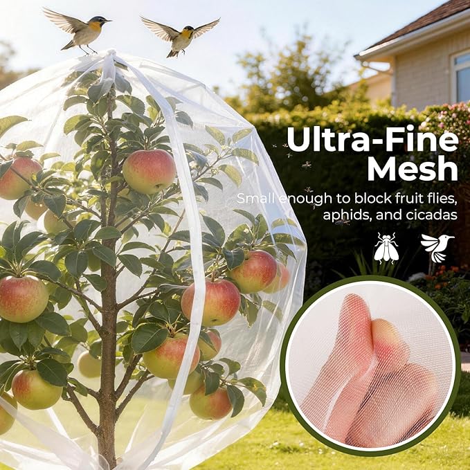 Fruit Tree Netting Cover with Zipper & Drawstring, 10ft x 10ft Insect Bird Barrier Netting for Garden Protection, Ultra Fine Mesh Garden Netting Pest Barrier, Extra Large, 1 Pack