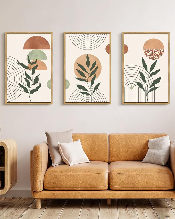 PHOPAGO Boho Wall Art Sage Plant Botanical Bohemain Framed Wall Printing Large