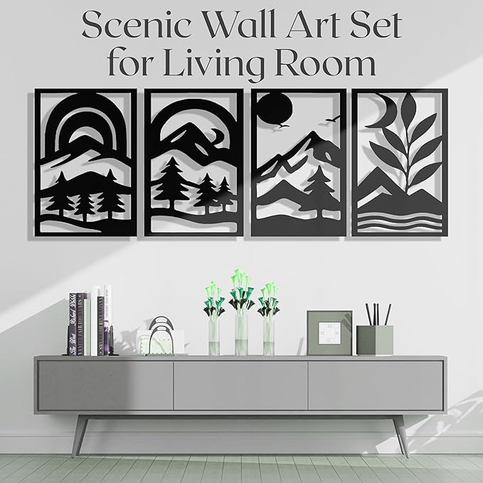 GALLERY GRACE Metal Wall Art Decor – 11" x 16" Set of 4 Abstract Landscape