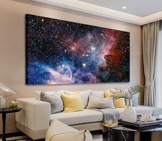 arteWOODS Canvas Wall Art Galaxy Nebula Starry Cosmic Painting Pictures Panoramic Canvas Arotwork Universe Stars Outer Space Wall Art for Home Office Decoration Framed Ready to Hang 24" x 48"