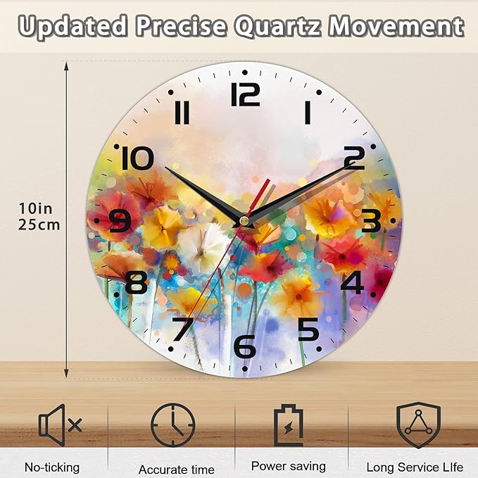 Clock for Living Room, Vintage Wild Floral Wall Clock Vintage Wooden Wall Clock