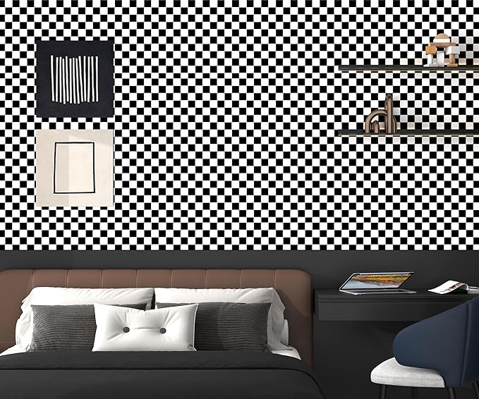 Modern Peel and Stick Wallpaper Black and White Mosaic Checkered Contact Paper