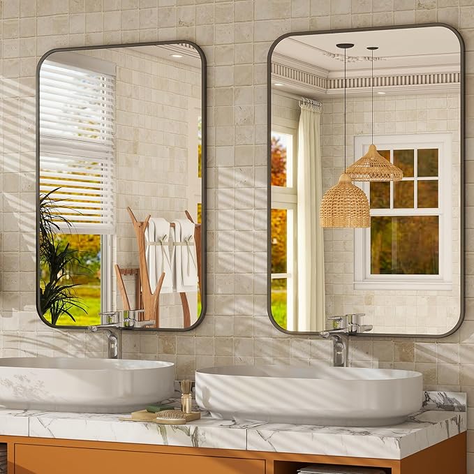 Easly 20 x 28 Inch Bathroom Mirror, Rounded Rectangular Vanity Mirror