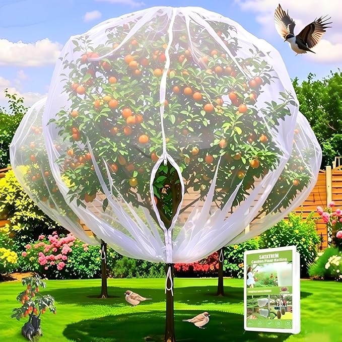 2 Pack 10x13.7Ft Extra Large Drawstring & Zipper Fruit Tree Netting Cover - Reusable Bird Netting for Blueberry Bushes, Anti-Cicada/Deer/Squirrel Large Plant Protection Net