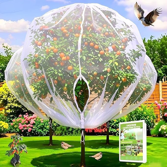 1 Pack 12×10Ft Large Drawstring & Zipper Fruit Tree Netting Cover - Reusable Bird Netting for Blueberry Bushes, Anti-Cicada/Deer/Squirrel Large Plant Protection Net