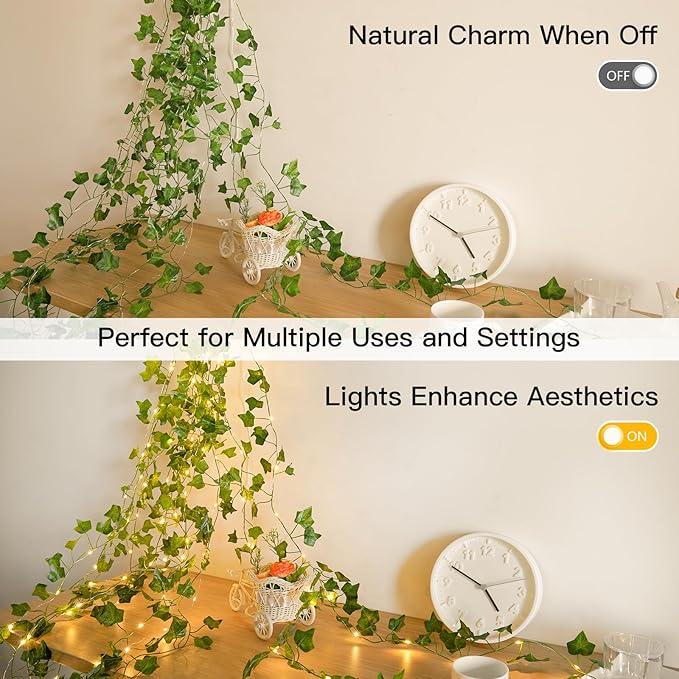 suddus Vine with Fairy Lights Battery Operated, 33ft 100 LED Ivy String Lights