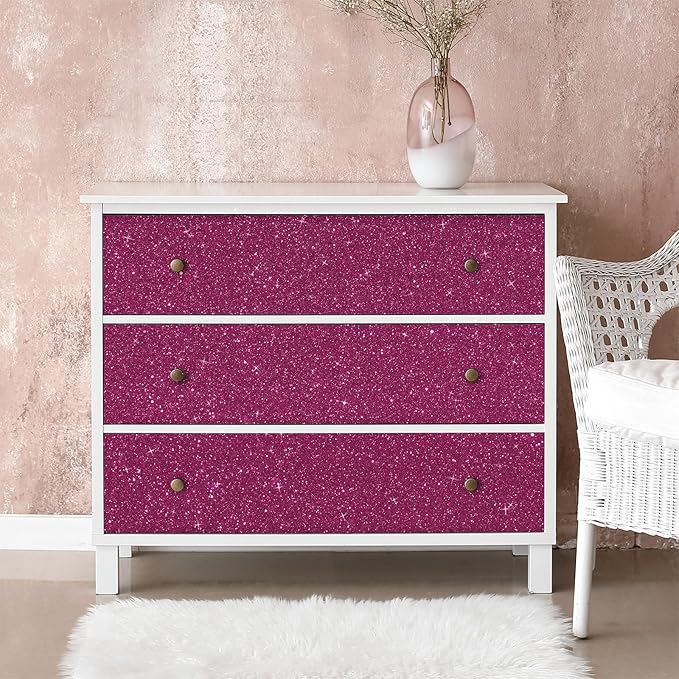 CRE8TIVE Deep Pink Glitter Wallpaper Border Peel and Stick Wall Border Stickers