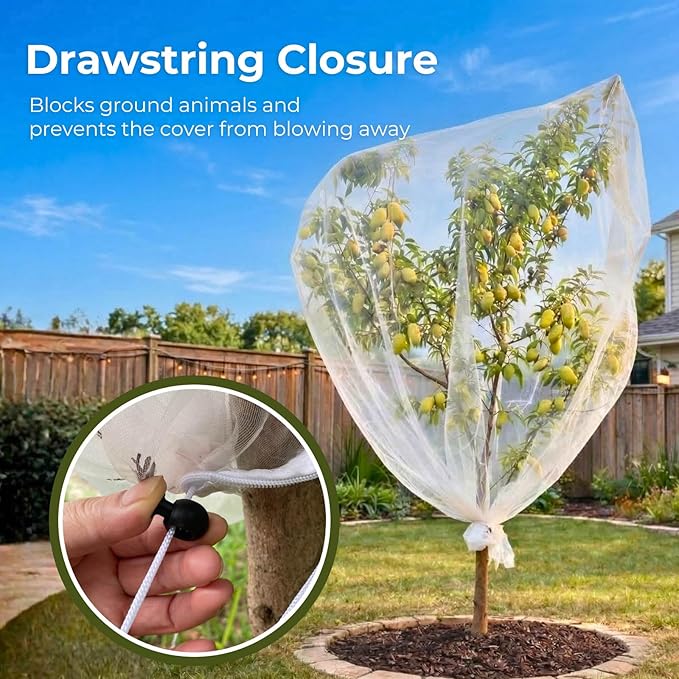 Fruit Tree Netting Cover with Zipper & Drawstring, 10ft x 10ft Insect Bird Barrier Netting for Garden Protection, Ultra Fine Mesh Garden Netting Pest Barrier, Extra Large, 1 Pack