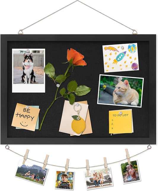 DAHAPYBOO Cork Board with Linen Black, Bulletin Board 17"x12" .Corkboards