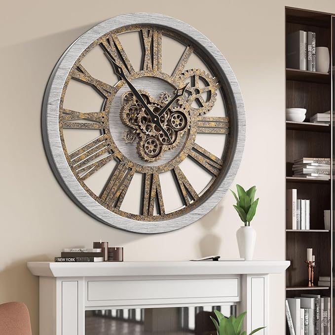 The B-Style Large Wall Clock 24 inch Moving Gear Wall Clock Oversized Vintage