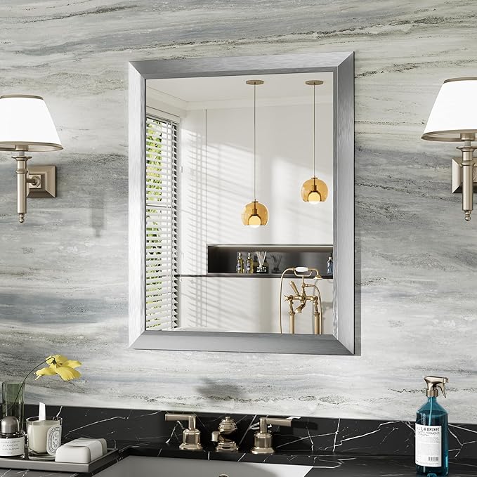 24x30 Inch Brushed Silver Bathroom Mirror