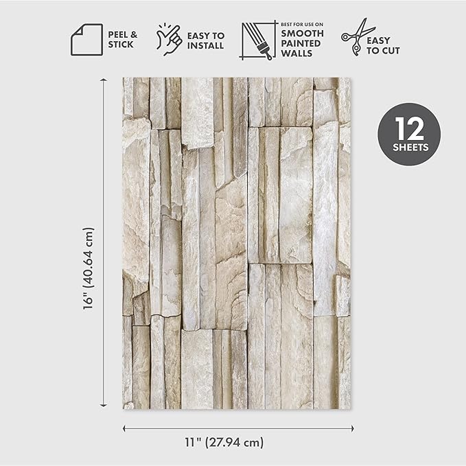 Main Street Peel and Stick Wallpaper Eco-Friendly Sheets 12 Pack, 11 X 16 Inch