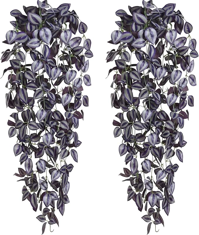 BLEUM CADE Fake Hanging Plants, Faux Deep Purple Vines Hanging Plant