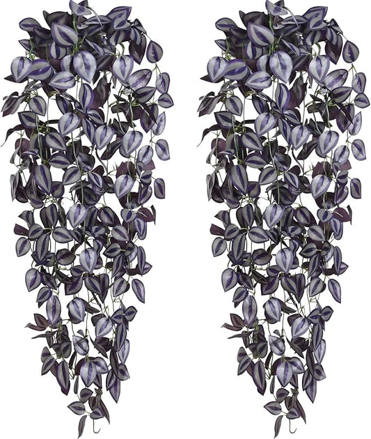BLEUM CADE Fake Hanging Plants, Faux Deep Purple Vines Hanging Plant