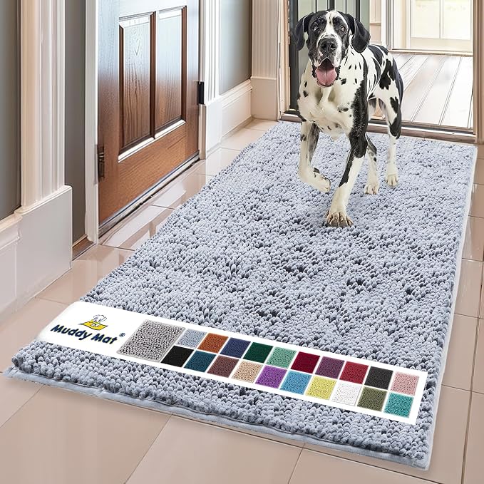 Muddy MatÂ® | Super Water Absorbent Door Mat Indoor, Microfiber Quick Dry Chenille Entryway Rug, Slip Resistant Front Door Mat, Indoor Mats for Entryway, Machine Washable Pet Rug, Baby Blue XL 36"X60"