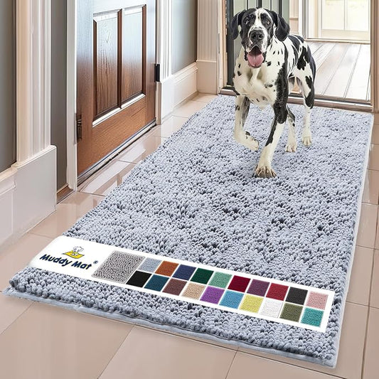Muddy MatÂ® | Super Water Absorbent Door Mat Indoor, Microfiber Quick Dry Chenille Entryway Rug, Slip Resistant Front Door Mat, Indoor Mats for Entryway, Machine Washable Pet Rug, Baby Blue XL 36"X60"