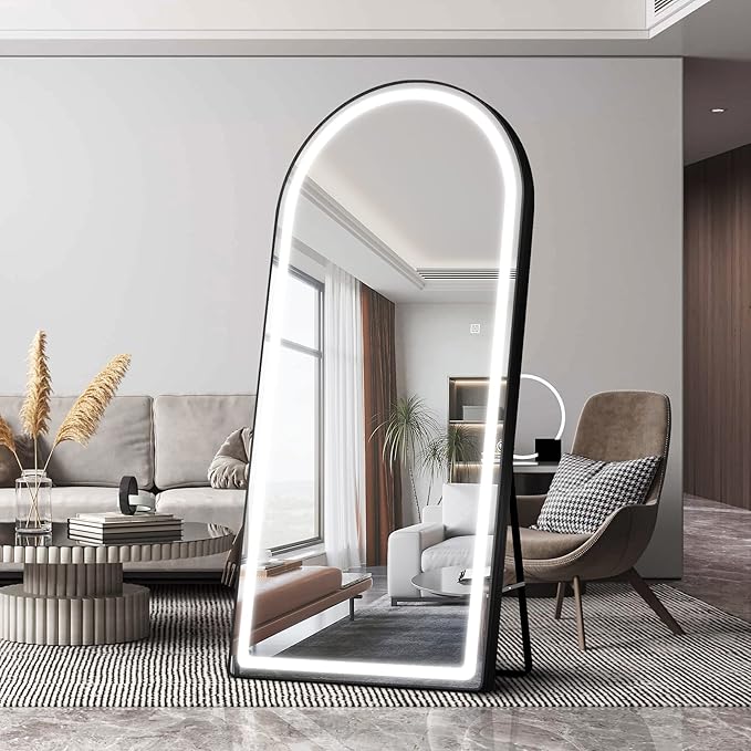 FENNIO Full Length Mirror with Lights, Free Standing Lighted Floor Mirror