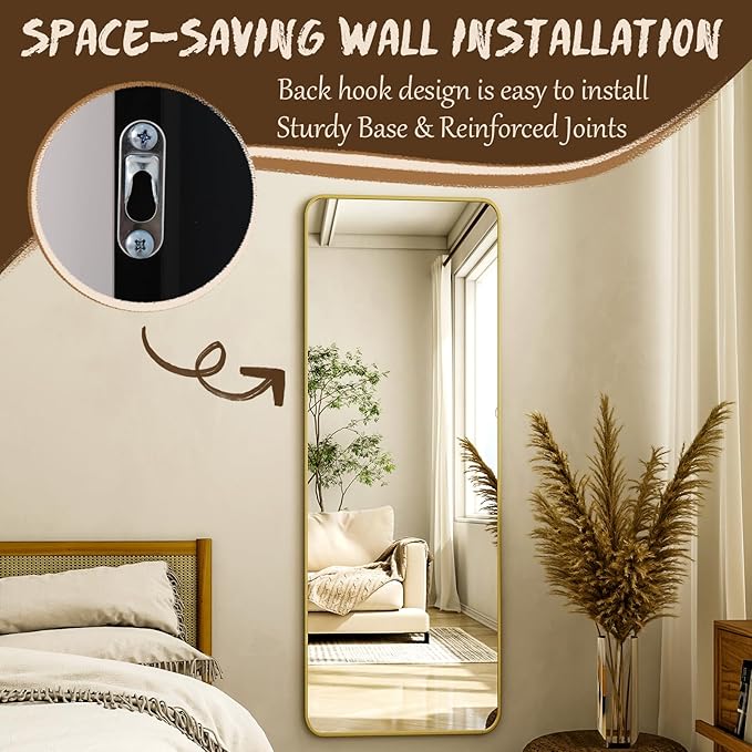 XRAMFY 56"x21" Floor Full Length Mirror Standing Full Body Rounded Corner