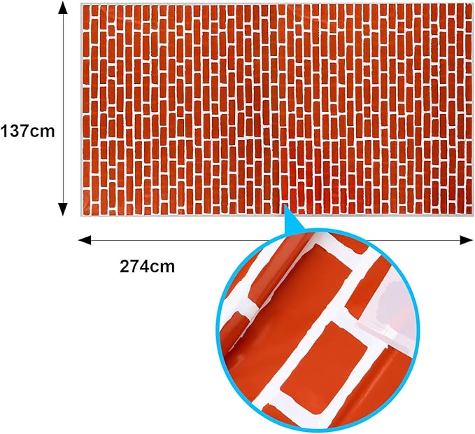 Chuangdi 2pcs 4.5 x 9 Feet Brick Wallpaper Peel and Stick Backdrop Tablecloth