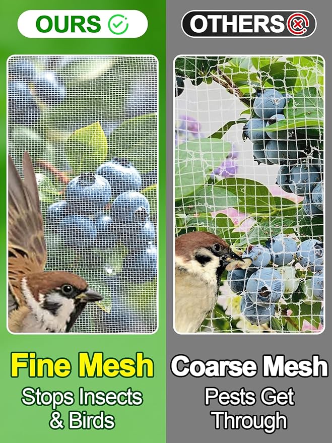 10x10ft Large Garden Netting - Ultra Fine Mesh Plant Covers to Keep Small Animals Pest Out, Bird Barrier Screen for Protecting Vegetables Fruits Flowers Raised Beds (Without Support Pole)