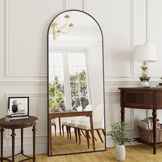 Rowjut Full Length Mirror Arched Floor Length Mirrors, Aluminum Frame
