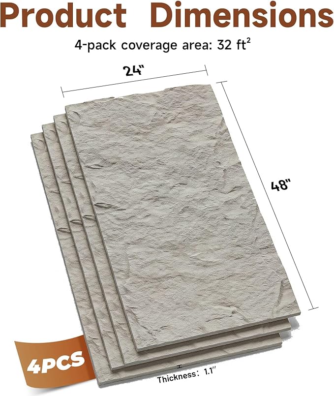VooBang 4 Pack 3D Wall Panels, Lava Rock Molten Texture PU Wall Panels
