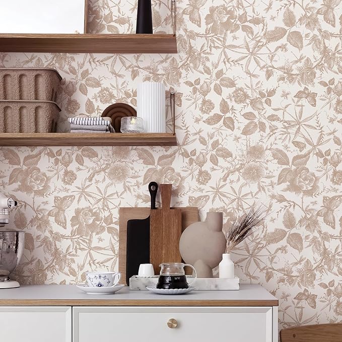 JiffDiff Vintage Peel and Stick Wall Stick，Champagne Wallpaper Rose Removable