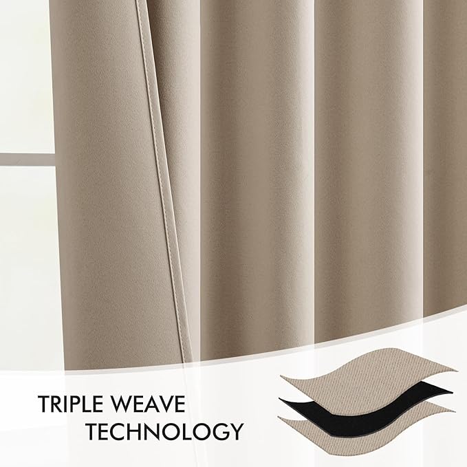 MIULEE Taupe Back Tab Blackout Curtain 96 Inch Long 2 Panels Set