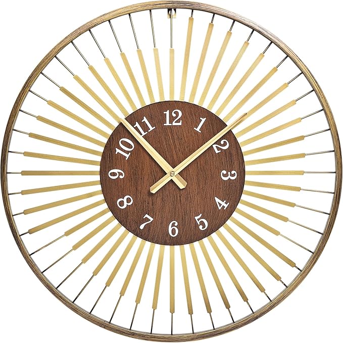 24 Inch Mid-Century Modern Wall Clock, Round Frame Metal Design