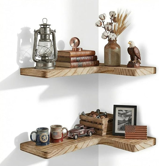 16 Inch Solid Wood Floating Corner Shelves 3 Pack