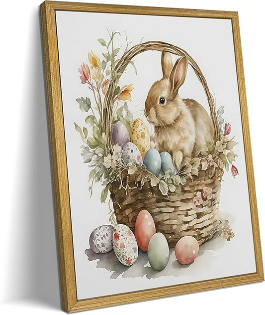 Easter Bunny Wall Art, Vintage Easter Bunny Eggs Poster Print Wall Decor