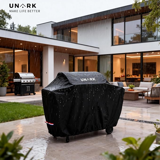 58 inch Grill Cover for Outdoor Grill, Gas Grill Covers Heavy Duty Waterproof Suitable for Weber Genesis 2, All Weather Protection BBQ Cover 58" L x 24" W x 46" H Black