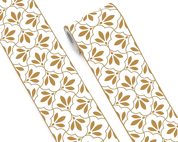 FLFK Wallpaper Border Gold and White Patterns Peel and Stick Wall Border Self