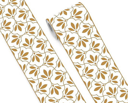 FLFK Wallpaper Border Gold and White Patterns Peel and Stick Wall Border Self