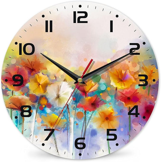 Clock for Living Room, Vintage Wild Floral Wall Clock Vintage Wooden Wall Clock