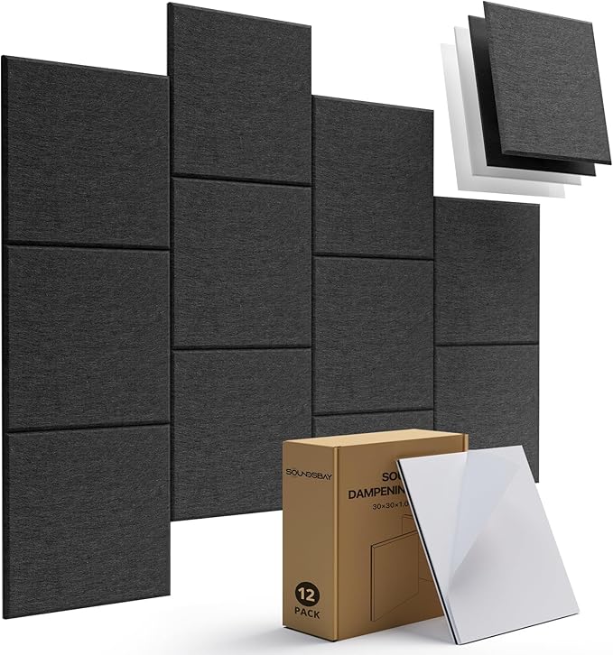 Soundsbay Mass Loaded Vinyl, Soundproof Wall Panels Self-Adhesive, 12 Pack