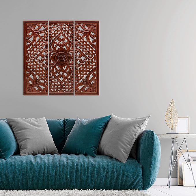 Homebia Designs Handmade Carved Wooden Wall Hanging Plaques Set of 3