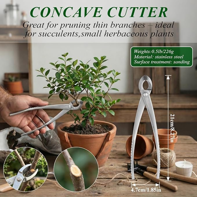 Bonsai Tools Set, 3-Piece Bonsai Tree Tools – Includes Knob Cutter, Concave Cutter, Bonsai Scissors for Precision Trimming and Plant Care, Bonsai Trimming Kit 3 tools