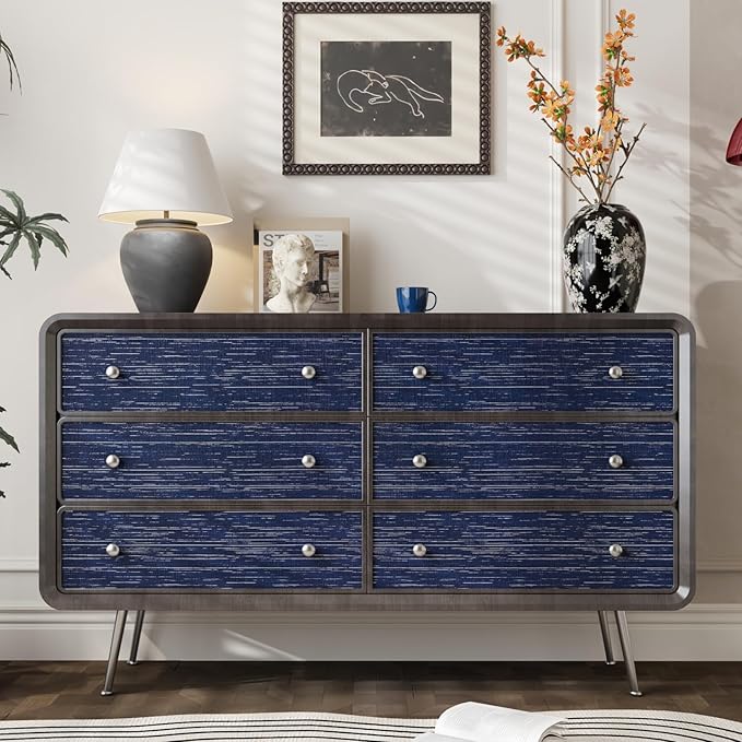 CRE8TIVE Wide Dark Blue Grasscloth Peel and Stick Wallpaper