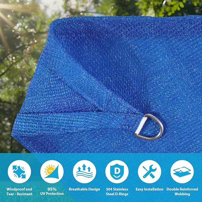 Amagenix Sun Shade Sail 18X28 Curved Edge Outdoor Shade Canopy Blue Breathable 95% UV Block Shade Cloth for Patio Garden Backyard (We Make Custom Size)