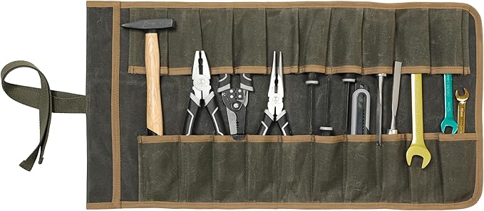Wrench Roll Up Pouch (20 Slots), Portable Carry On Pouch Workshop Storage Woodworking Tools Organizer Bag Waxed Canvas Tool Roll & ArmyGreen