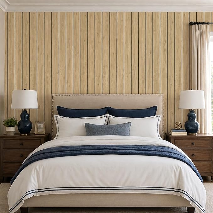 VEELIKE Tan Birch Wood Slat Wall Panels Peel and Stick Decorative Faux Wood