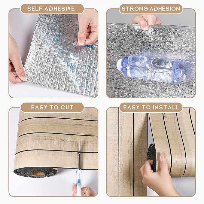VEELIKE Sand Oak Wood Slat Wall Panels Peel and Stick Faux Wood Panels