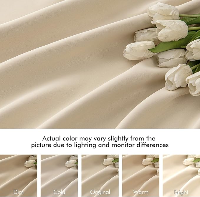 MIULEE Back Tab Cream Beige Curtains 96 Inch Long 2 Panels Set