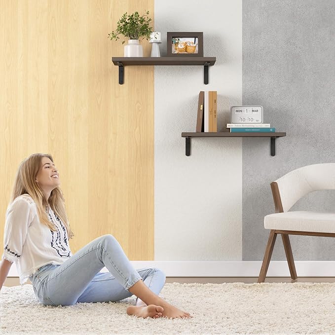 RICHER HOUSE Floating Shelves for Décor, Rustic Wood Wall Shelves for Bedroom