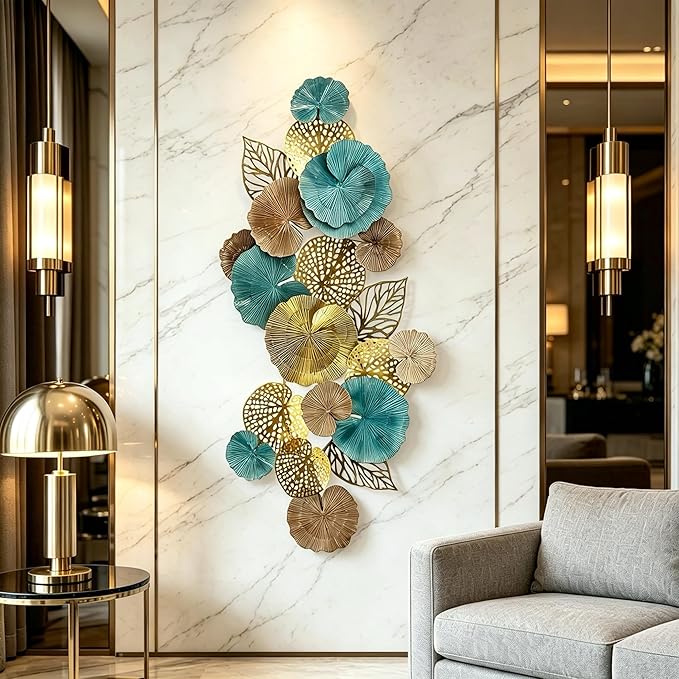 Roivikis Large Metal Wall Art Decor, Modern 3D Abstract Lotus Leaves Wall Decor, Decoration for Indoor Outdoor for Living Room, Bedroom, Entryway