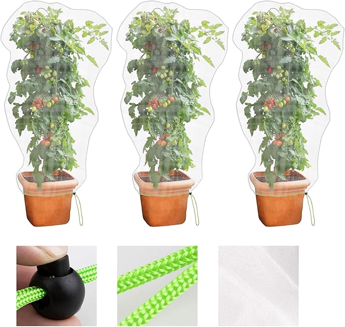 MR FIVE 3 PCS Large Drawstring Plant Covers,Bird Barrier Netting Mesh with Drawstring,Reusable Garden Netting Mesh with Drawstring,Plant Cover for Protect Fruit Tree Vegetable Flower,4.6 ftX 3.3 ft