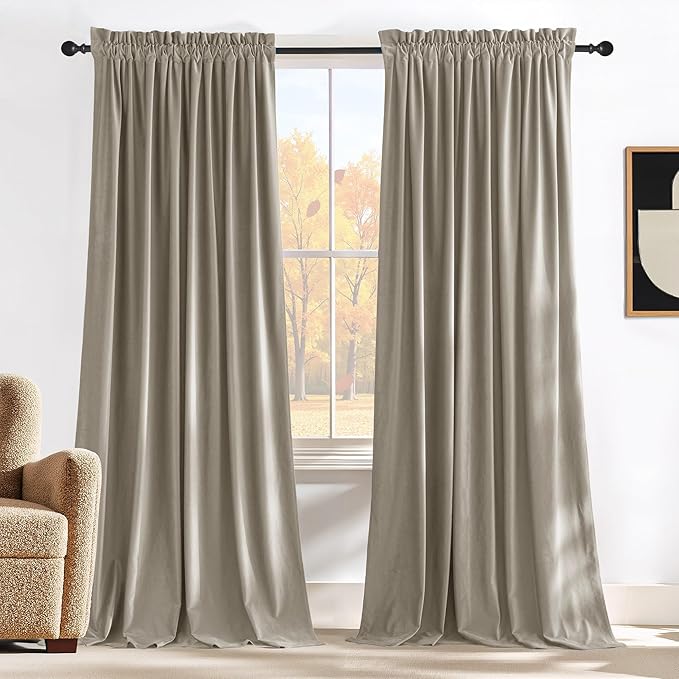NICETOWN Living Room Camel Velvet Curtains 12 ft Length, Sound and Sunlight